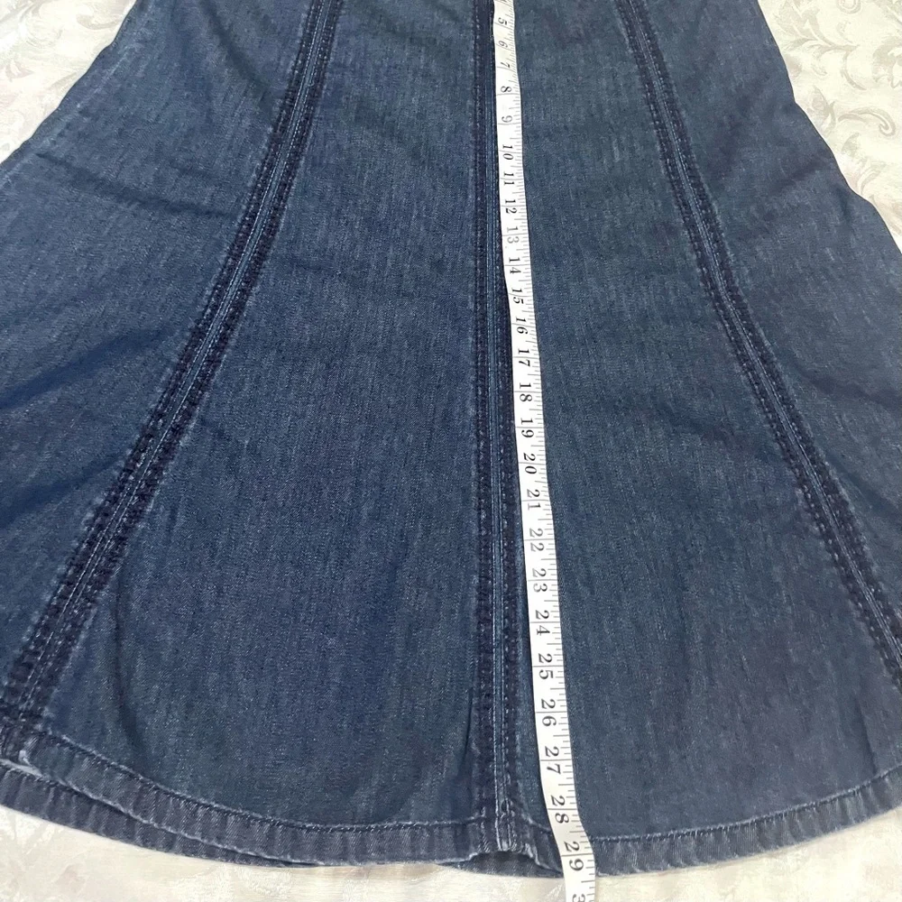 Liz Claiborne 100% Wide Waist Band Blue Denim Full Midi Side Zip Skirt sz 14